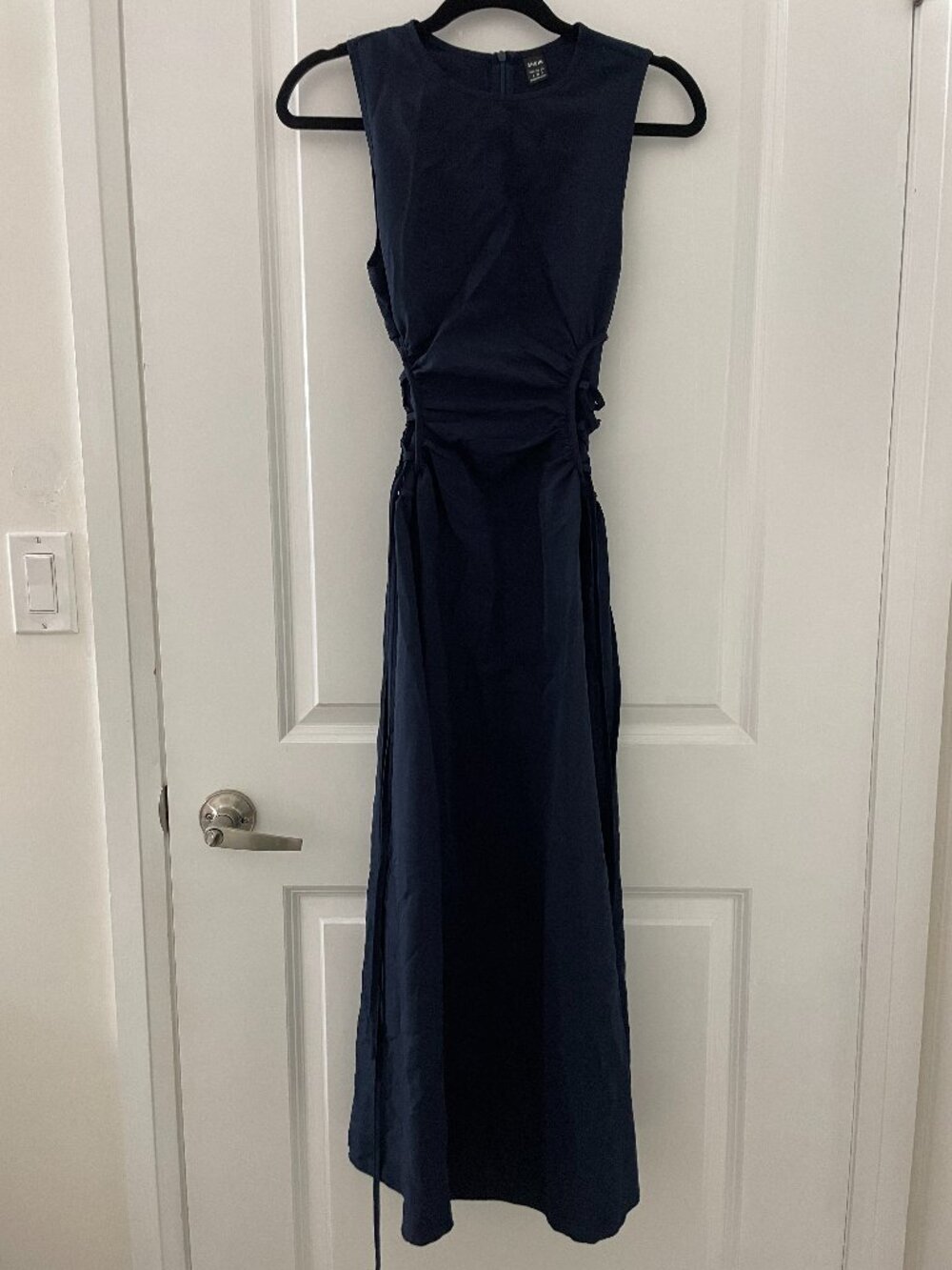 SHEIN MOD Navy Date Night Side Cross Tie Solid Pleated Long Dress